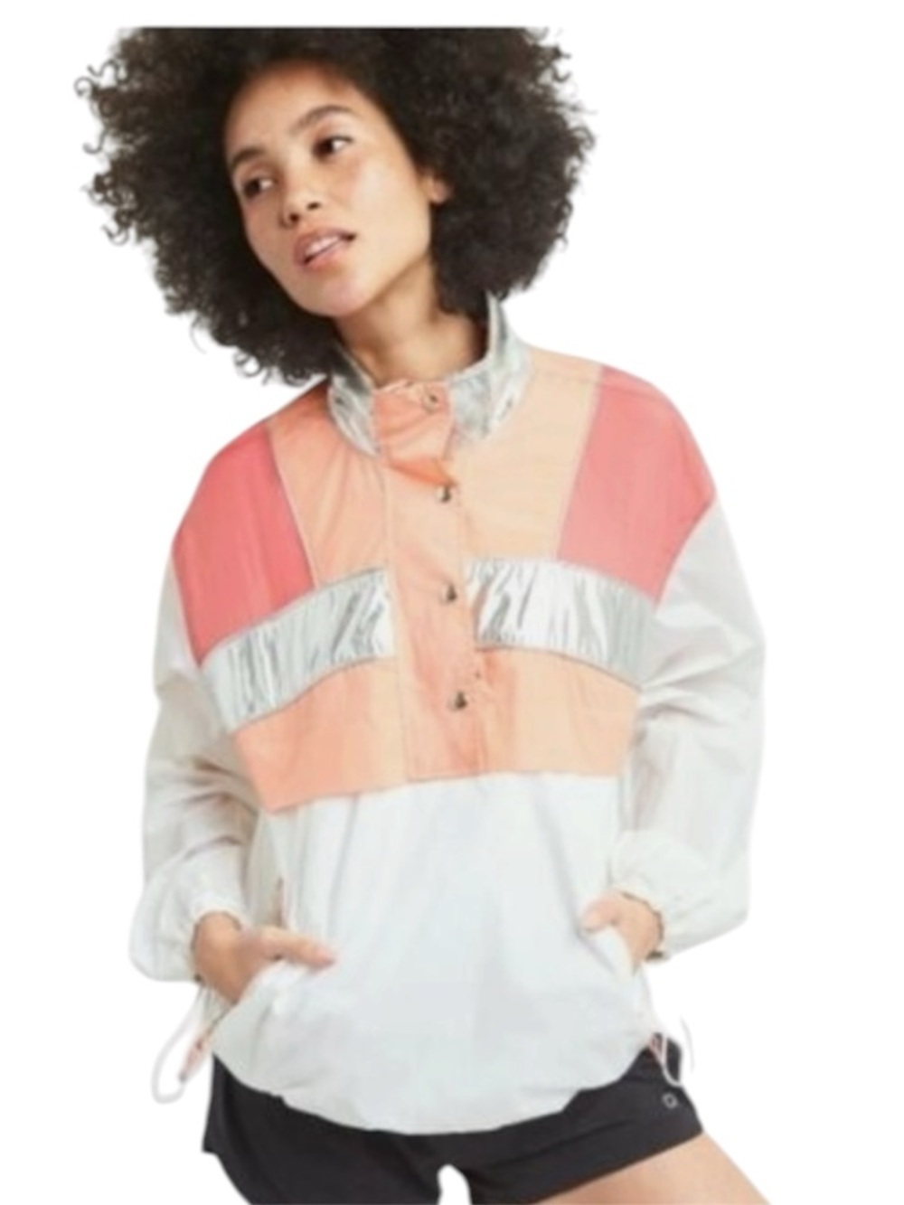 Gap Fit Colorblock Windbreaker Pullover - Peach, Coral & Silver Accents XL